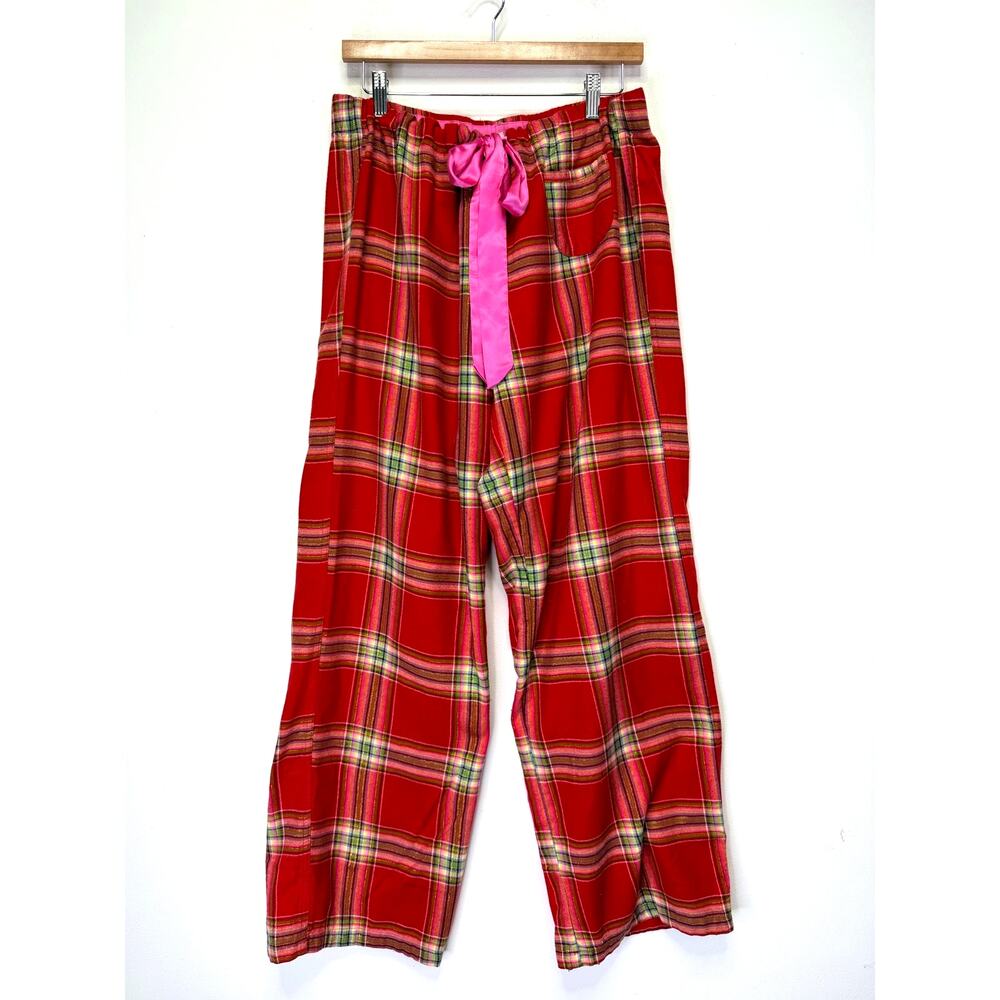 Victoria’s Secret PINK Red Plaid Pajama Pants L Metallic Drawstring Holiday Y2K